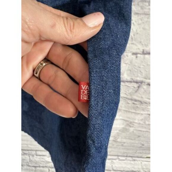 Gloria Vanderbilt Dark Blue Denim Button Front Blouse Size L&M Long Sleeve Shirt - Picture 5 of 16